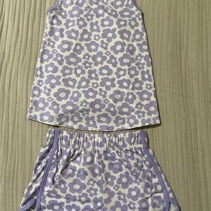 Floral Purple and White Sleeveless Top and Shorts Set